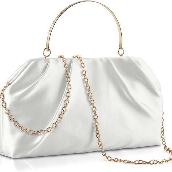 Compact Satin Evening Bag with Detachable Chain - Perfect for Special Occasions - Picture 1 of 7